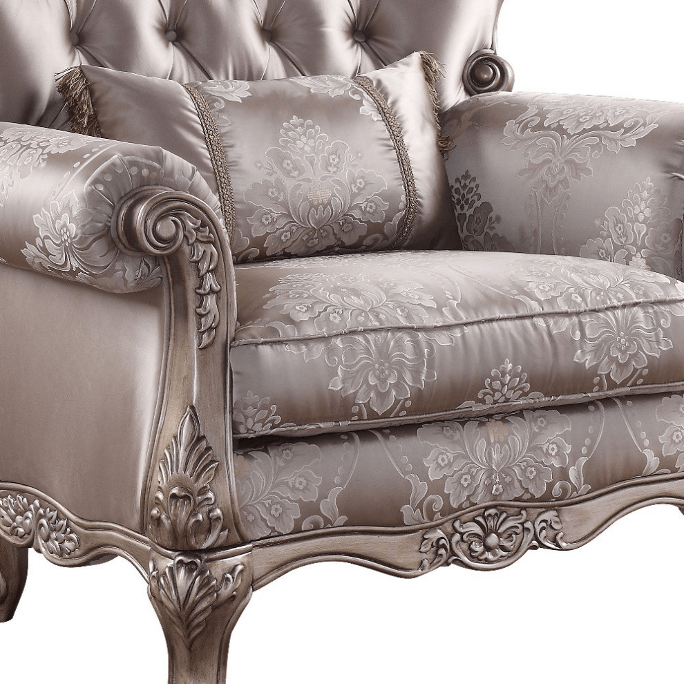 45 quotChampagne Fabric Floral Tufted Arm Chair   Armchairs And Accent Chairs   by HomeRoots  Houzz