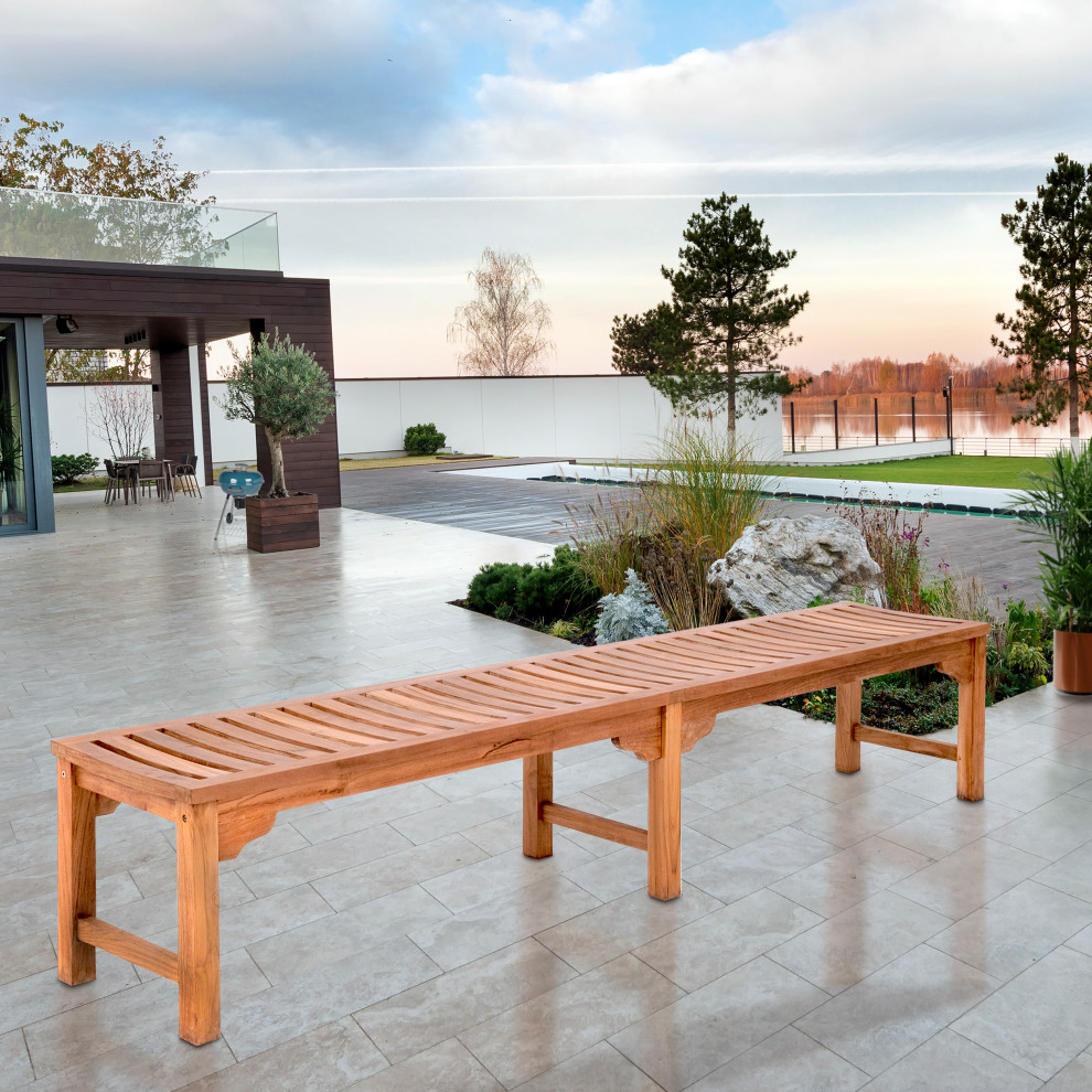 Teak Wood Santa Monica Backless Bench  8  x27  Transitional   Outdoor Benches   by Chic Teak  Houzz