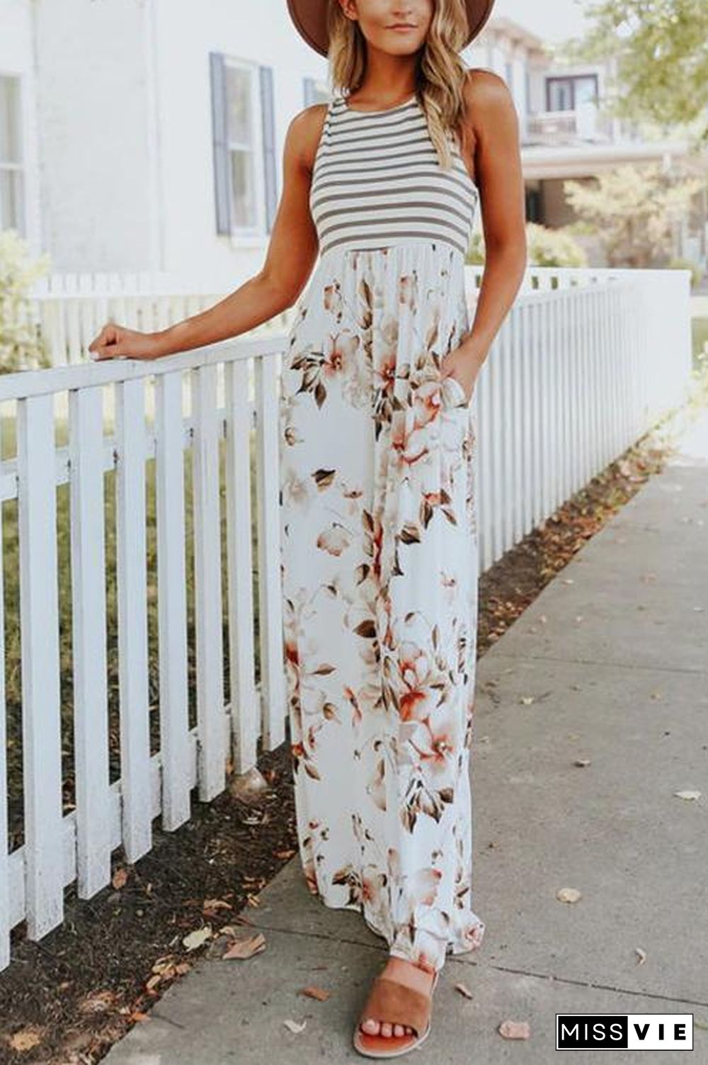 Floral Print Pocket Sleeveless Maxi Dress