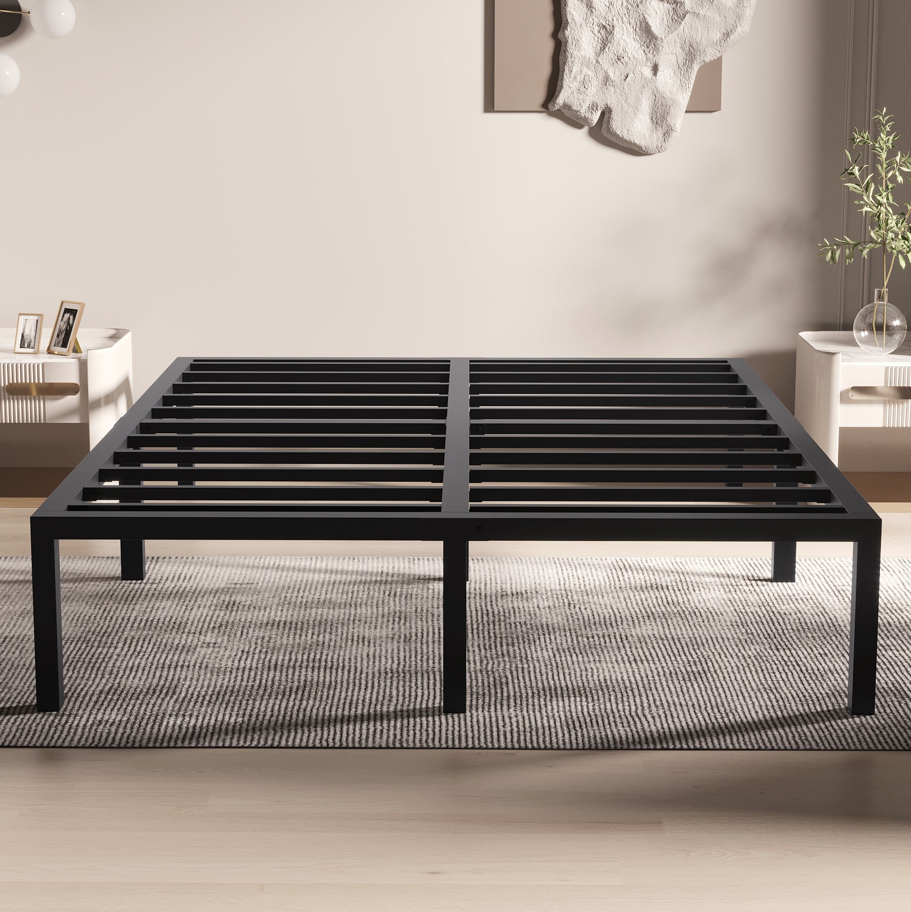 Nazhura Full Size Metal Platform Bed Frame Mattress Foundation Black