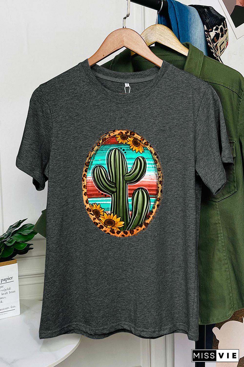 Serape And Sunflower Cactus Sleeve Graphic Tee Wholesale