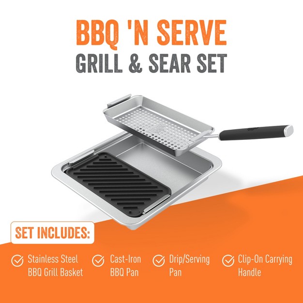 Yukon Glory Bbq x27 n Serve Wide Basket Set Bbq Grill Basket The Grilling Basket Includes A Serving Tray amp Clip on Handle