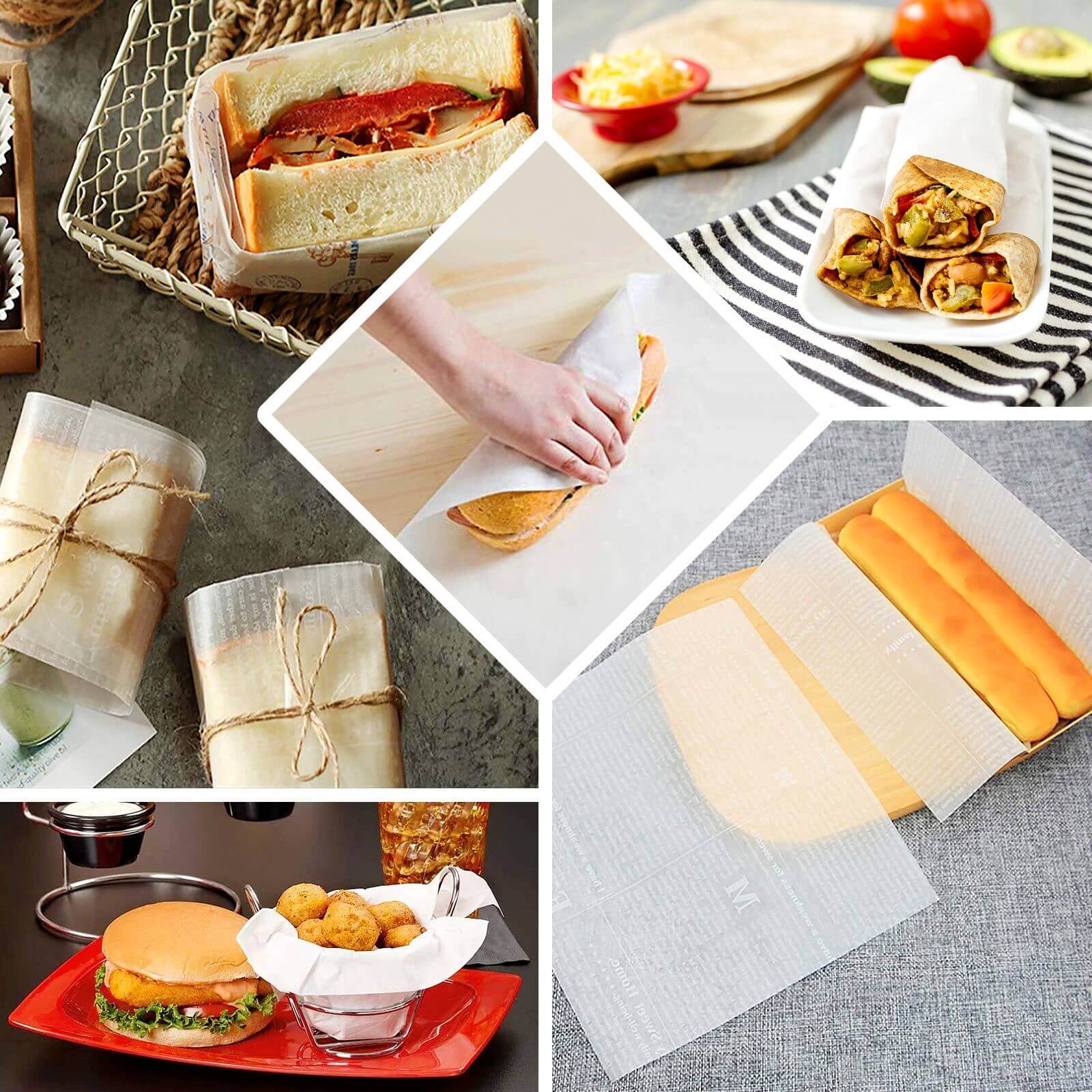 50 Pack White Pre-Cut Rectangle Wax Paper Food Basket Liners, Greaseproof Sandwich Wrapper Sheets 35GSM 9