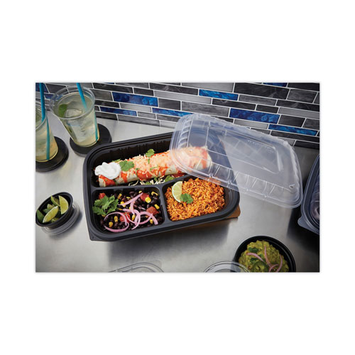 Pactiv EarthChoice Entree2Go Takeout Container | 3-Compartment， 48 oz， 11.75 x 8.75 x 2.13， Black， 200