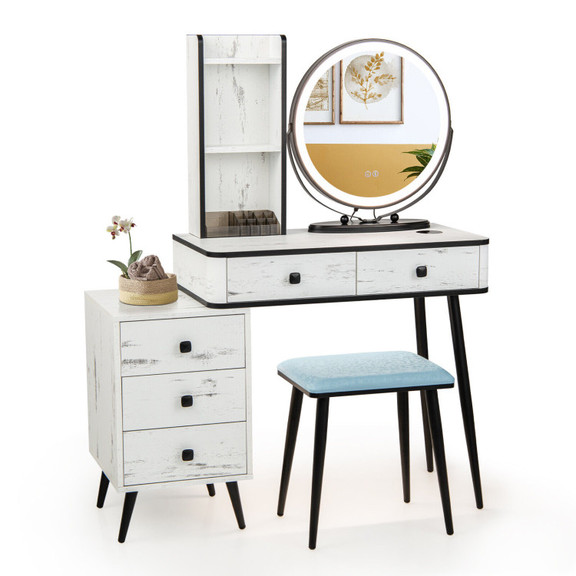 Costway 53619728 Vanity Table Set with 3 Color Lig...