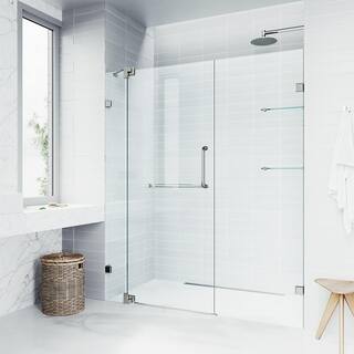 VIGO Pirouette 54 to 60 in. W x 72 in. H Pivot Frameless Shower Door in Brushed Nickel with 38 in. (10mm) Clear Glass VG6042BNCL60