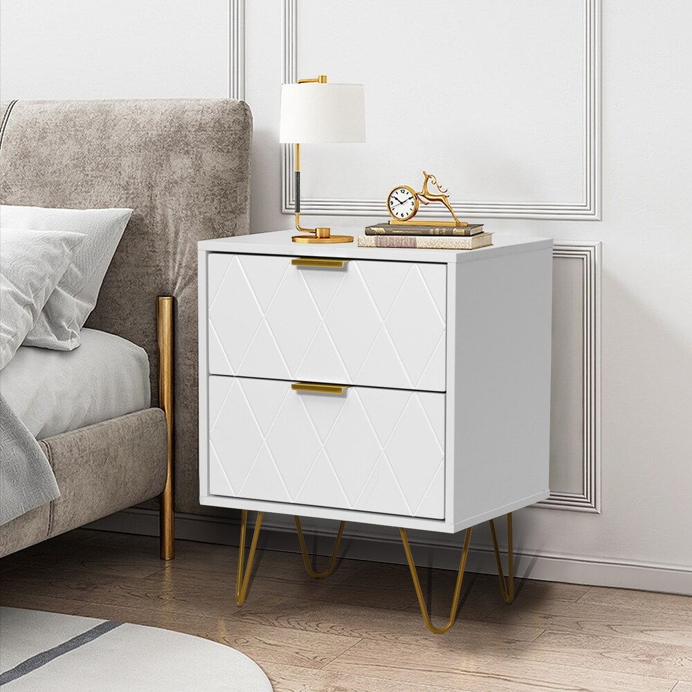 Eclife Nightstand Modern Bedside Table with Gold Handle Line End Table Side Table for Bedroom Living Room