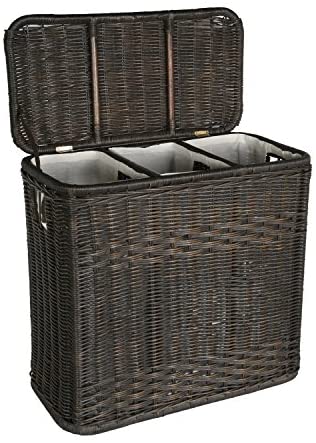 The Basket Lady 3-Compartment Wicker Laundry Sorter Hamper