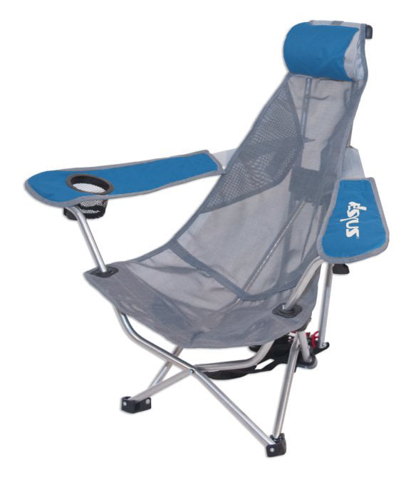 2) Kelsyus Mesh Folding Backpack Beach Chair w/ Headrest - Blue and Gray | 80403