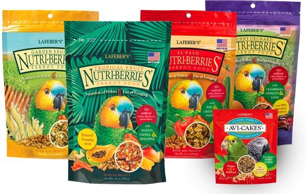 Lafeber Gourmet Nutri-Berries 4-Pack w/Free Classic Avi-Cakes Bird Food， 2.5-lb box