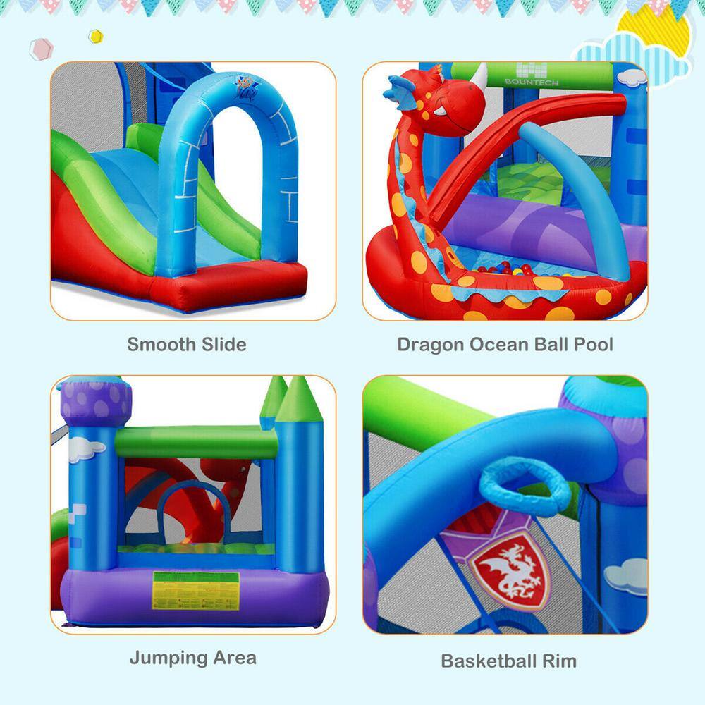 Gymax Kids Inflatable Bounce House Dragon Jumping Slide Bouncer Castle with 750-Watt Blower GYM04948