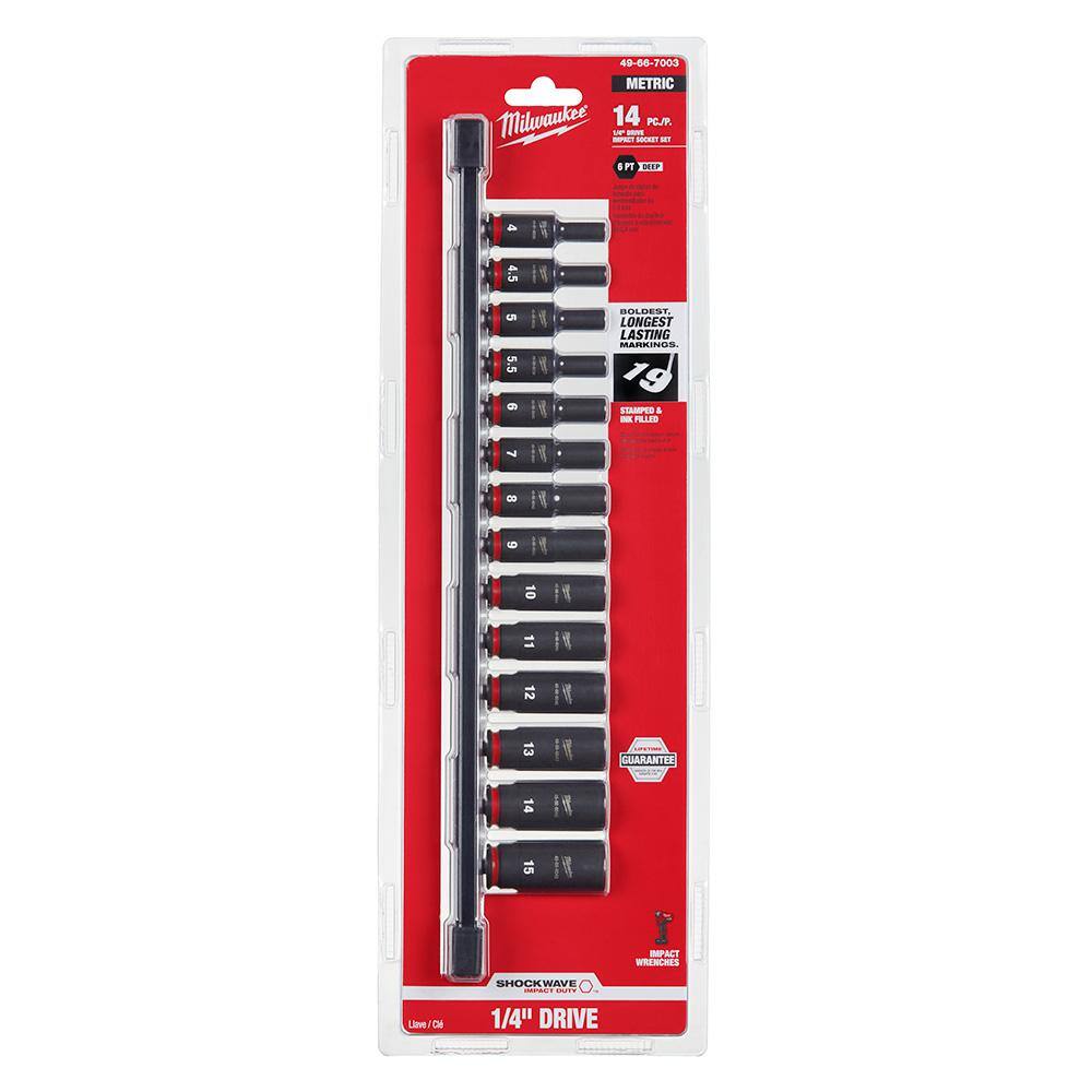 MW SHOCKWAVE 14 in. Drive Metric Deep Well 6 Point Impact Socket Set (14-Piece) 49-66-7003