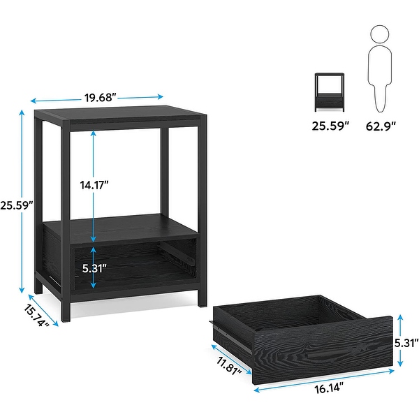 Industrial End Table with Drawer and Storage Shelves， Side Table and Nightstands