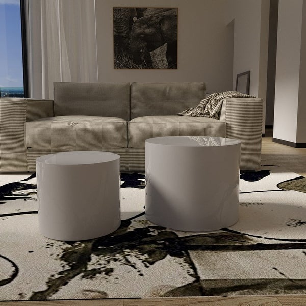 Coffee Tables Set of 2 Small Coffee Table Round End Table Wood Circle Coffee Table Set Side Table for Living Room (White)