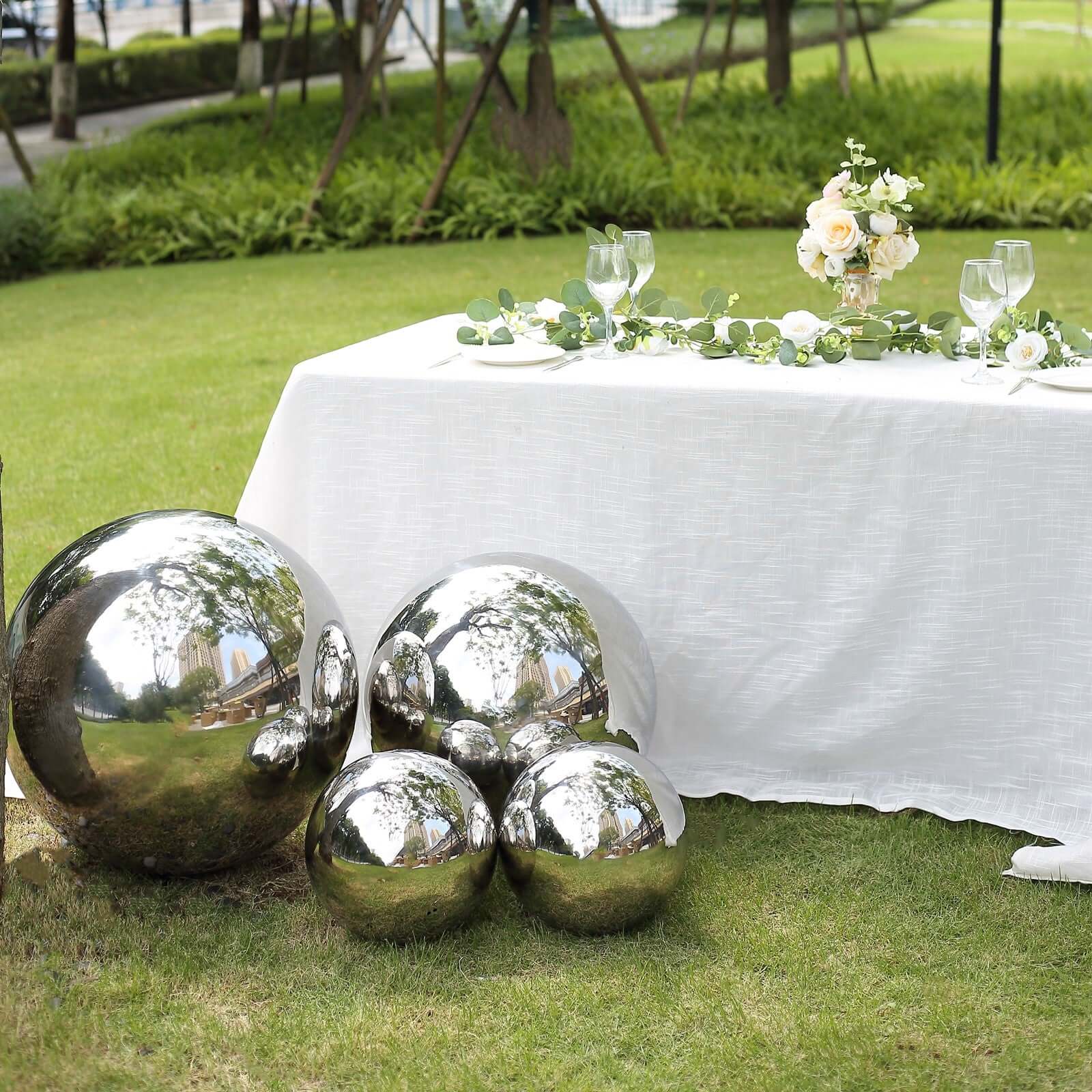 Silver Stainless Steel Gazing Globe Mirror Ball, Reflective Shiny Hollow Garden Sphere - 20