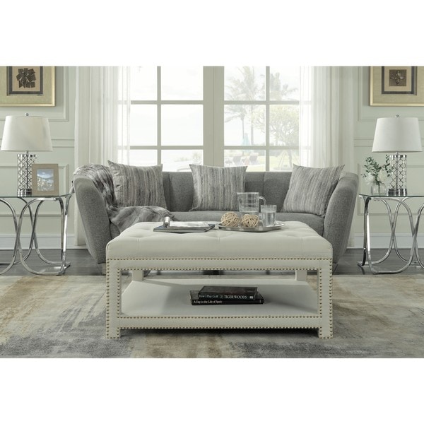 Chic Home Micah Coffee Table Ottoman in a 2-Layered Tufted Linen Bench