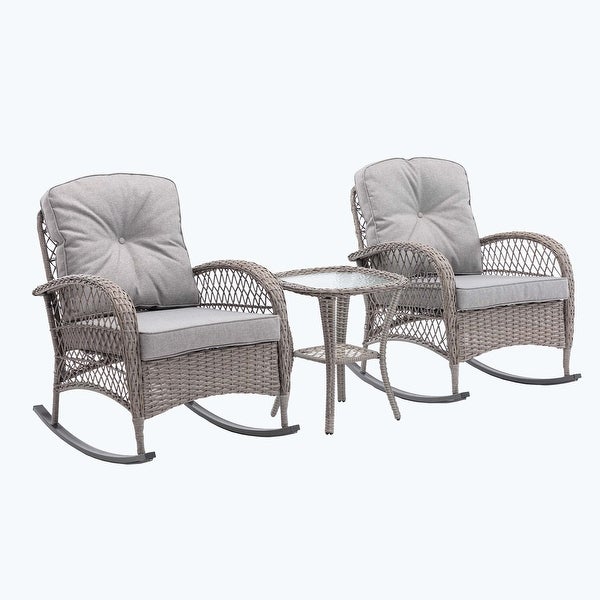 3pcs Outdoor Furniture Modern Wicker rocking chair set - Overstock - 37582713