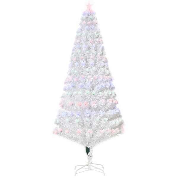 HOMCOM 7 ft. Prelit Christmas Tree with Stand，LED Christmas Tree with Lights