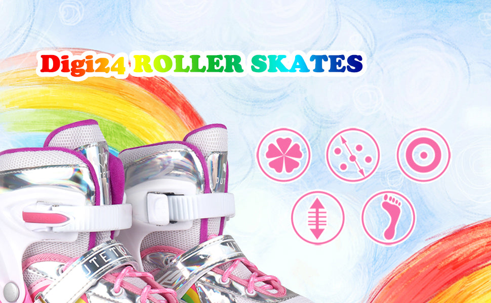 Roller Skates Adjustable Size with Light Up Flash LED 4 Wheels Fun Illuminating for Kids Children Boys Girls Multicolor， Size 10C-13C (Pink)