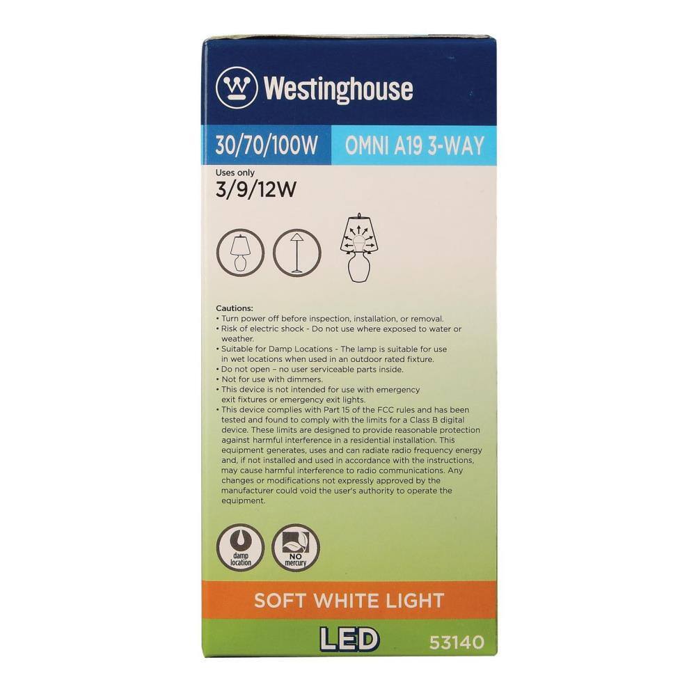 Westinghouse 3070100W Equivalent Soft White Omni A19 3-Way LED Light Bulb 5314000