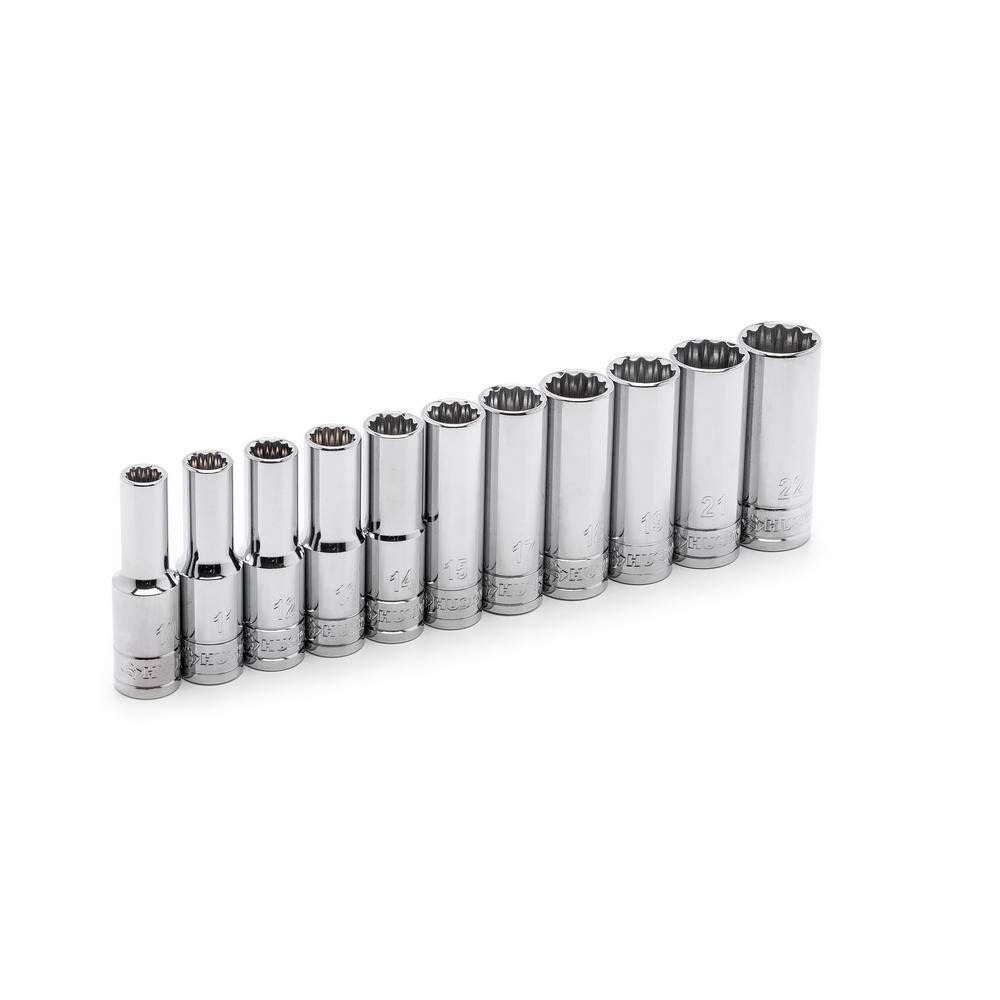 Husky 12 in. Drive Deep SAEMM Socket Set (22-Piece) H2DDP22PCSR