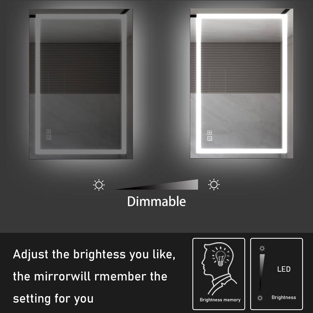 TOOLKISS 24 in. W x 32 in. H Frameless Rectangular Anti-Fog LED Light Wall Bathroom Vanity Mirror Dimmable Bright TK19035