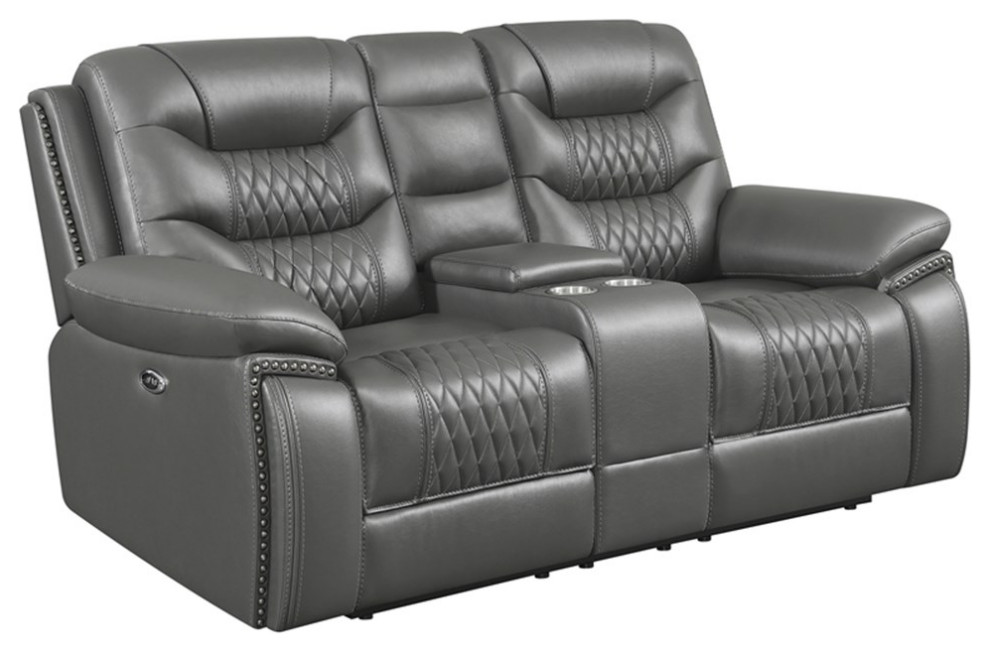 Coaster 3 Piece Tufted Upholstered Faux Leather Power Sofa Set in Charcoal   Contemporary   Living Room Furniture Sets   by Homesquare  Houzz