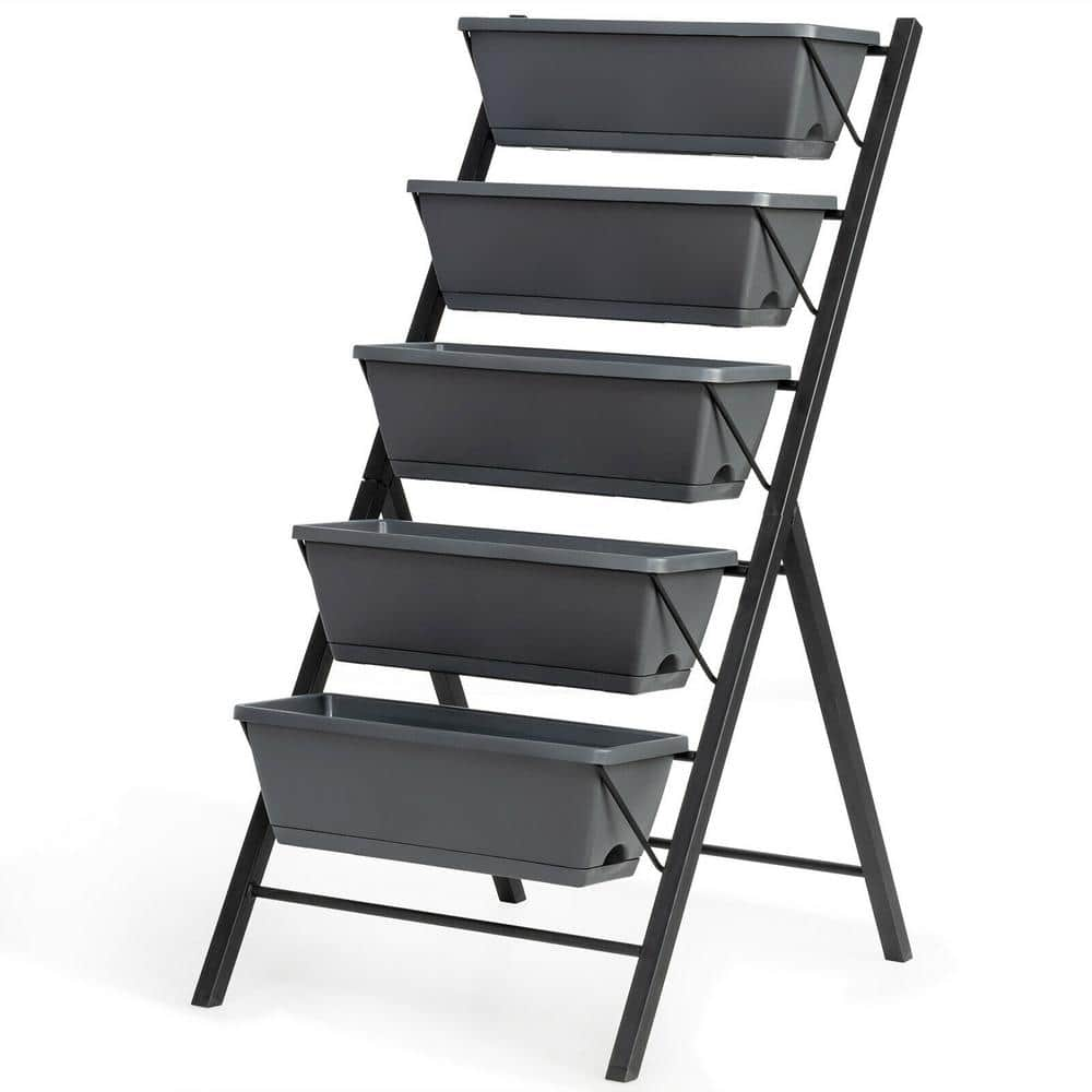 WELLFOR 5-Tiers Gray Iron and Plastic Vertical Raised Bed OP-HPY-70661