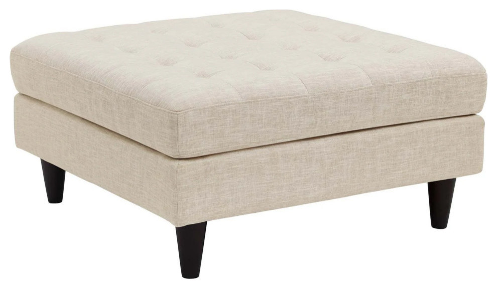 Melanie Beige Upholstered Fabric Large Ottoman   Midcentury   Footstools And Ottomans   by Peachtree Fine Furniture  Houzz