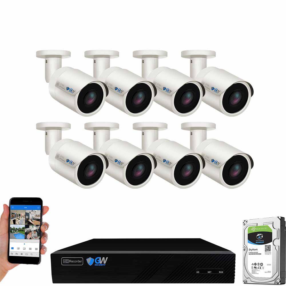 GW Security 8-Channel 8MP 2TB NVR Security Camera System 8 Wired Bullet Cameras 2.8mm Fixed Lens HumanVehicle Detection Mic GW7037MIC8-2T