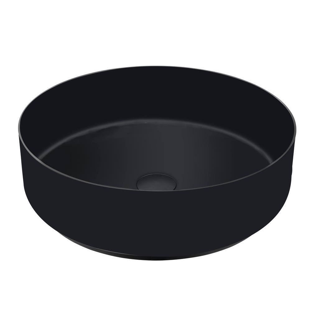 AKDY Matte Black Stainless Steel Round Bathroom Vessel Sink with High Arc Faucet BS001-5-3-2