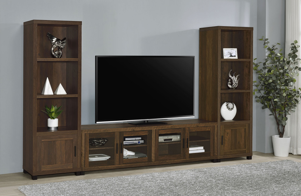 Sachin 3 piece Entertainment Center With 79 quotTV Stand Dark Pine   Modern   Entertainment Centers And Tv Stands   by Modon  Houzz