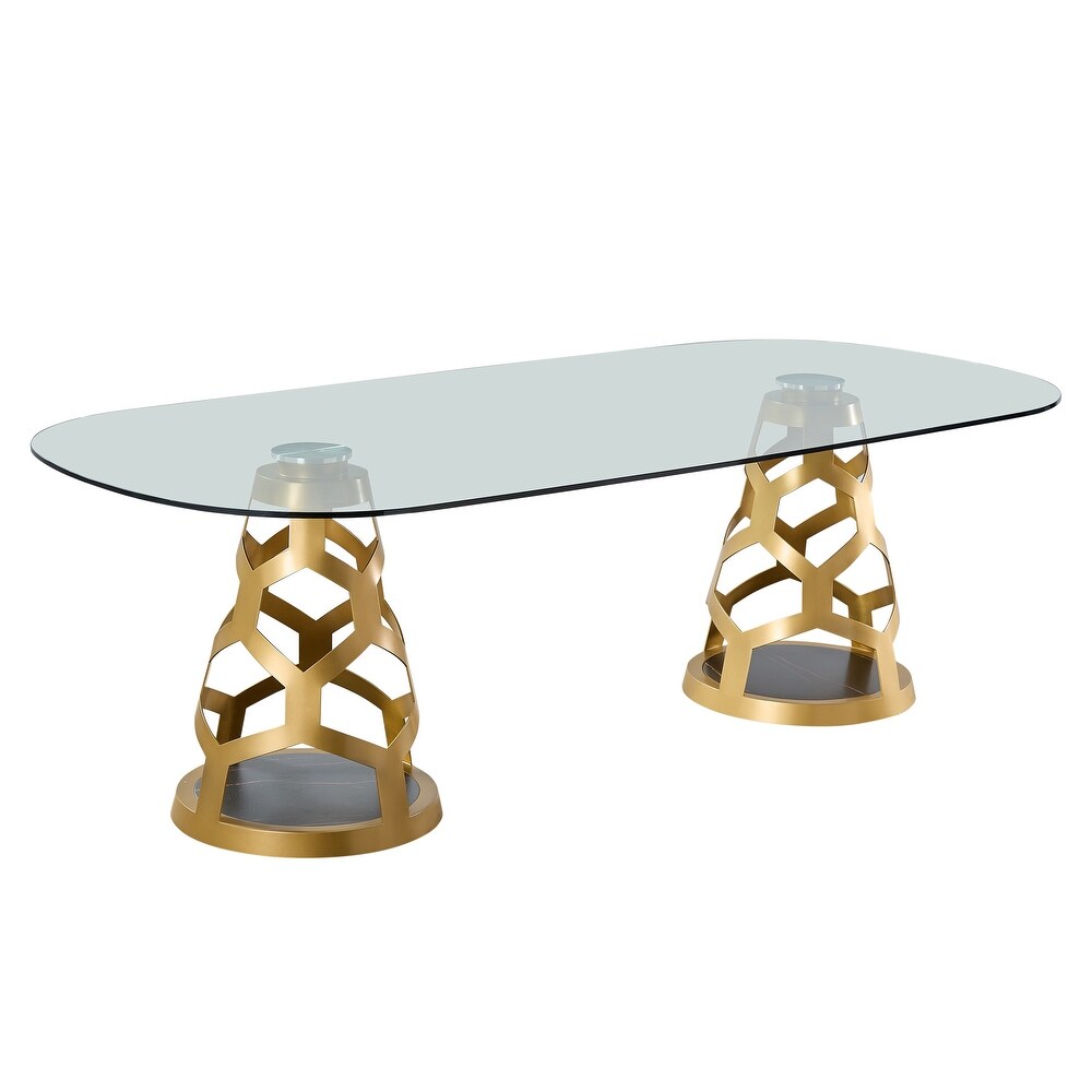 DAVEE Dining Table with Clear Glass Top   94.48*43.31*30 inches