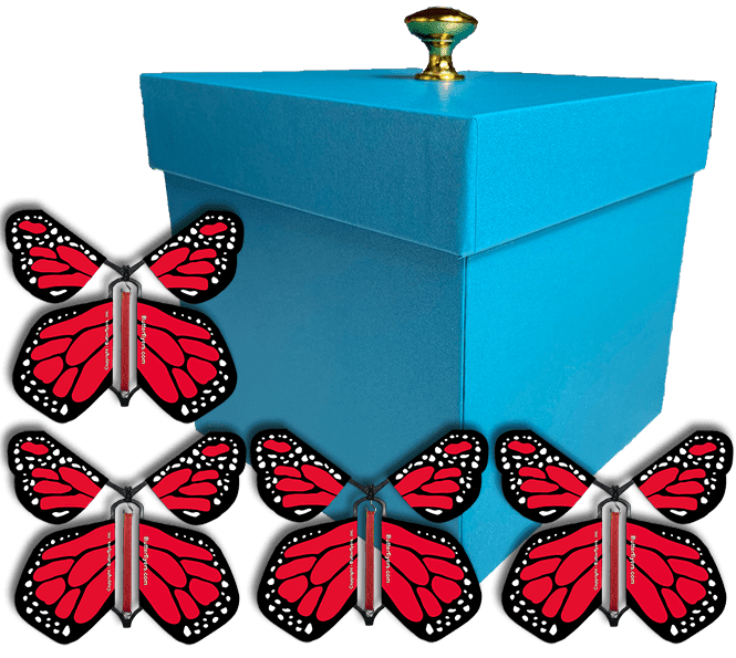 Blue Exploding Butterfly Box With Monarch Flying Butterflies