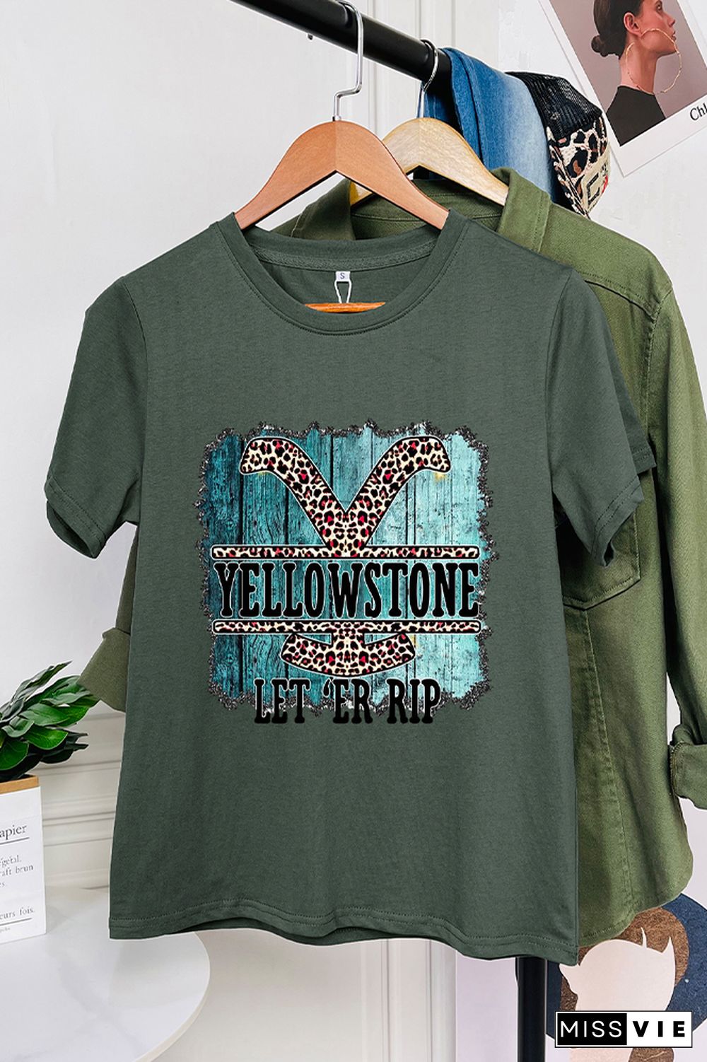 YELLOWSTONE Print Graphic Tees for Women Wholesale Short Sleeve T shirts Top