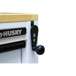 Husky 72 in. W x 24 in. D Heavy Duty 18-Drawer Mobile Workbench Cabinet with Adjustable Height Wood Top in Matte White HOLC7218BT1M