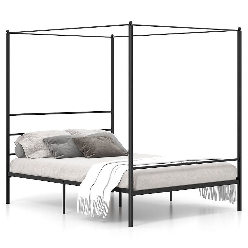 Metal Canopy Bed Frame with Slat Support