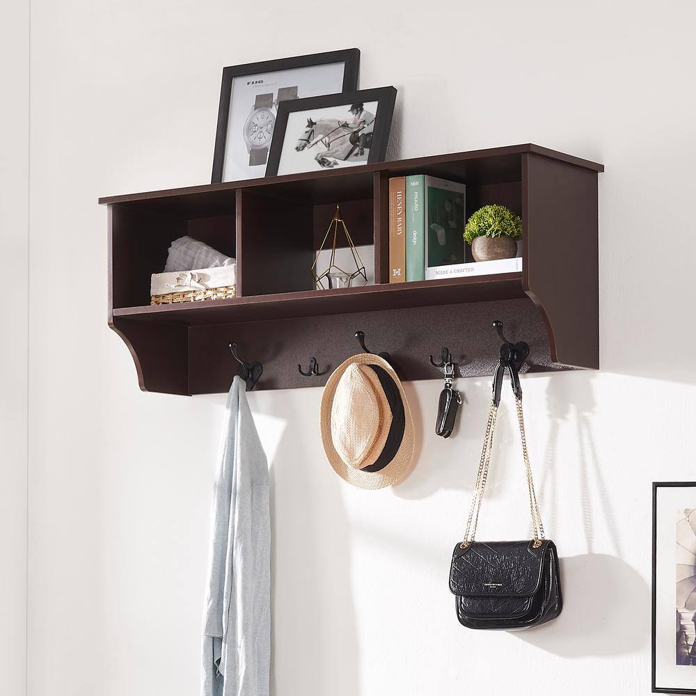 Home Beyond Troyes Brown 5-Hook Wall Mounted Coat Rack with Storage F10003BR-BK