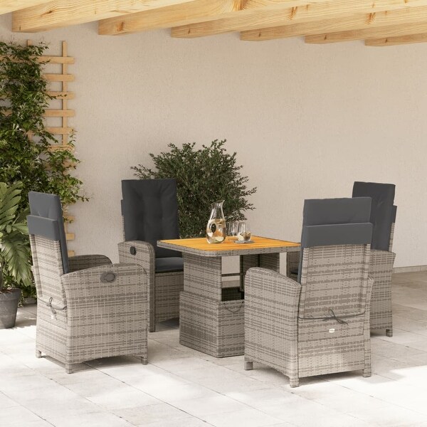 vidaXL Patio Dining Set with Cushions Outdoor Seating Gray Poly Rattan