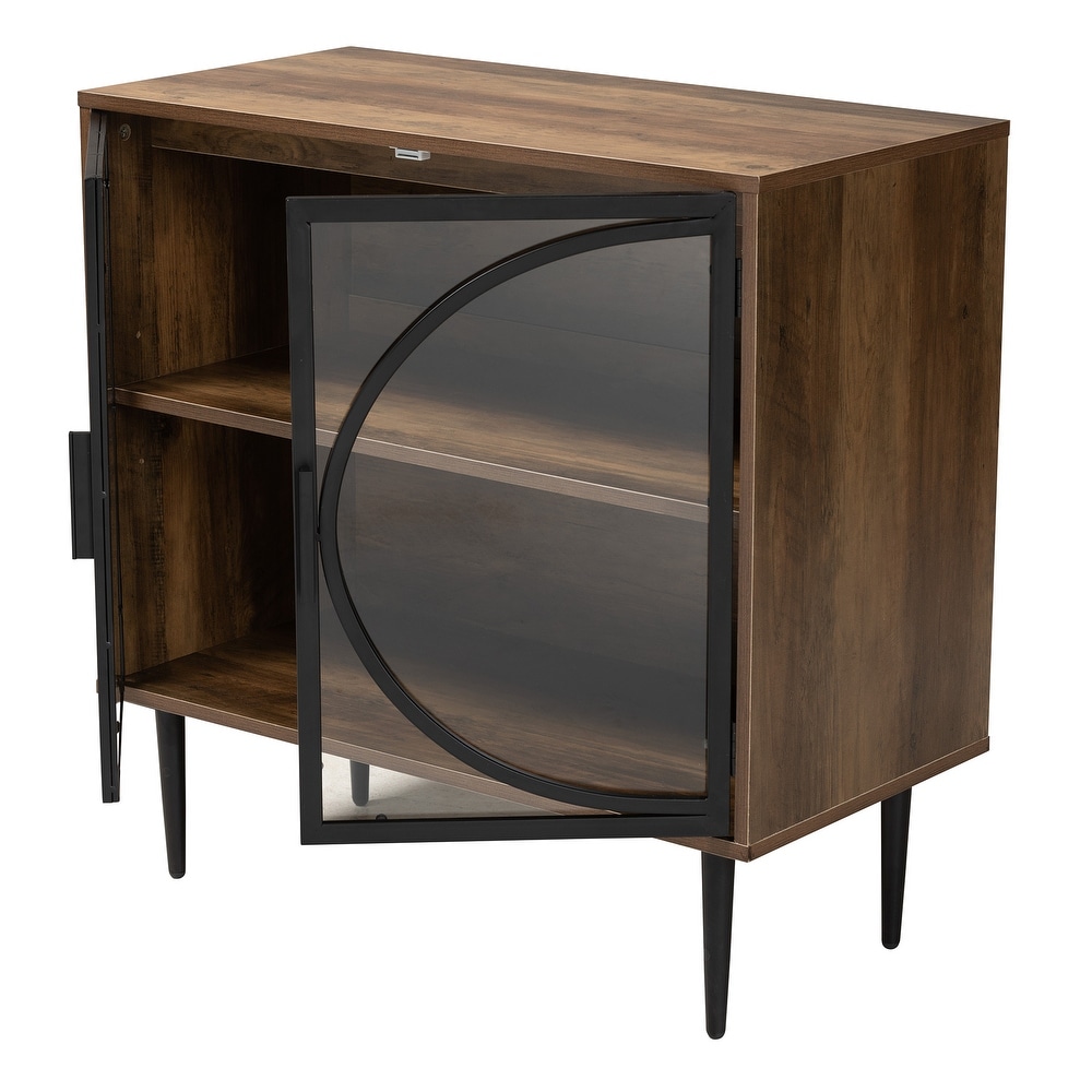 Carter Mid Century Modern Industrial Walnut Brown Finished Wood and Black Metal 2 Door Sideboard