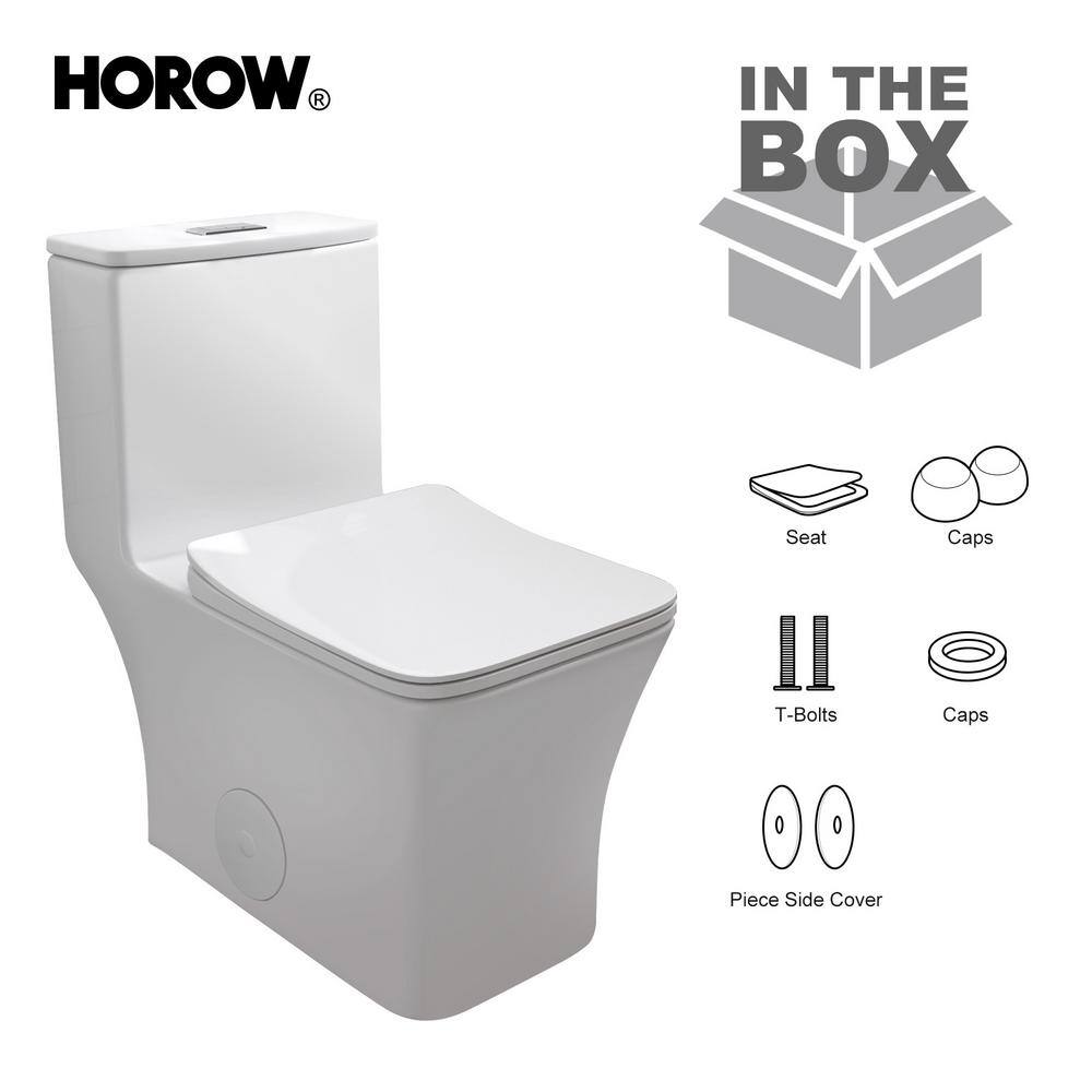 HOROW 1-piece 0.81.28 GPF Dual Flush Square Toilet in White with Seat Included HR-0413