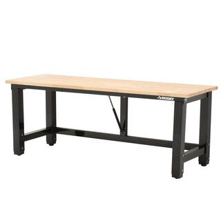 Husky Ready-To-Assemble 6 ft. Folding Adjustable Height Solid Wood Top Workbench in Black WSH72FWB