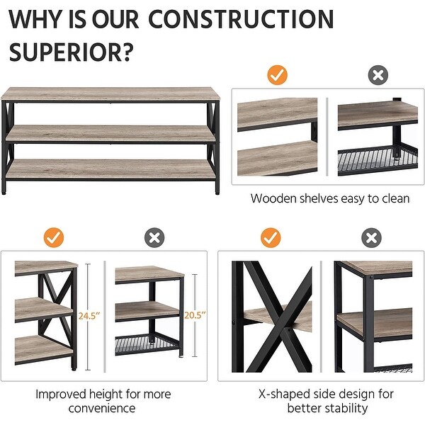 3 Tiers TV Stand for up to 70 Inch TVs， Industrial Media Entertainment Center TV Stand with Storage Shelves for Home