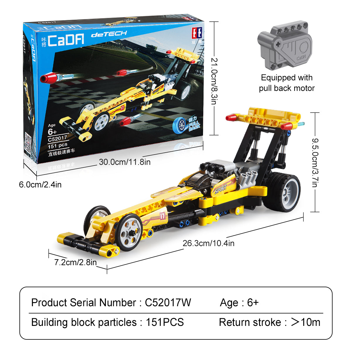 CaDA Pull Back Straight Speed Racing Model Building Set C52017W Building Block Toys for Kids 6+ (151Pieces)