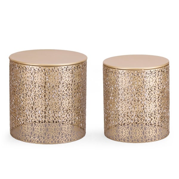 Adeco Modern Stylish Golden Round Side/ End/ Coffee Table (Set of 2)