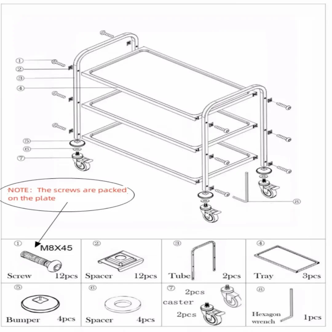 Nisorpa 3 Tier Stainless Steel Utility Rolling Cart Catering Trolley, BBQ, Summer Party