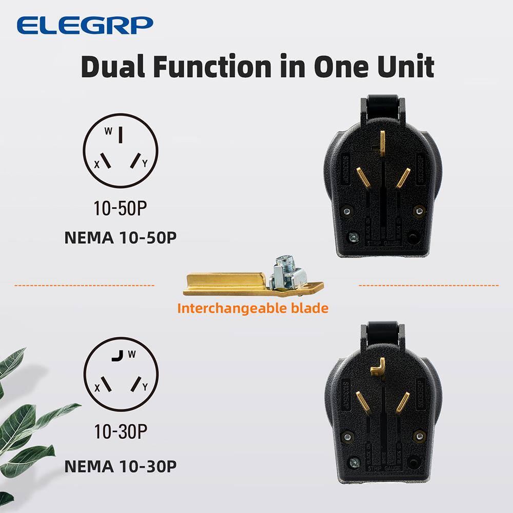 ELEGRP 30 Amp50 Amp 125250-Volt 3-Pole3-Wire NEMA 10-30P10-50P Non-Grounded Straight Blade Angle Plug Black S103050P