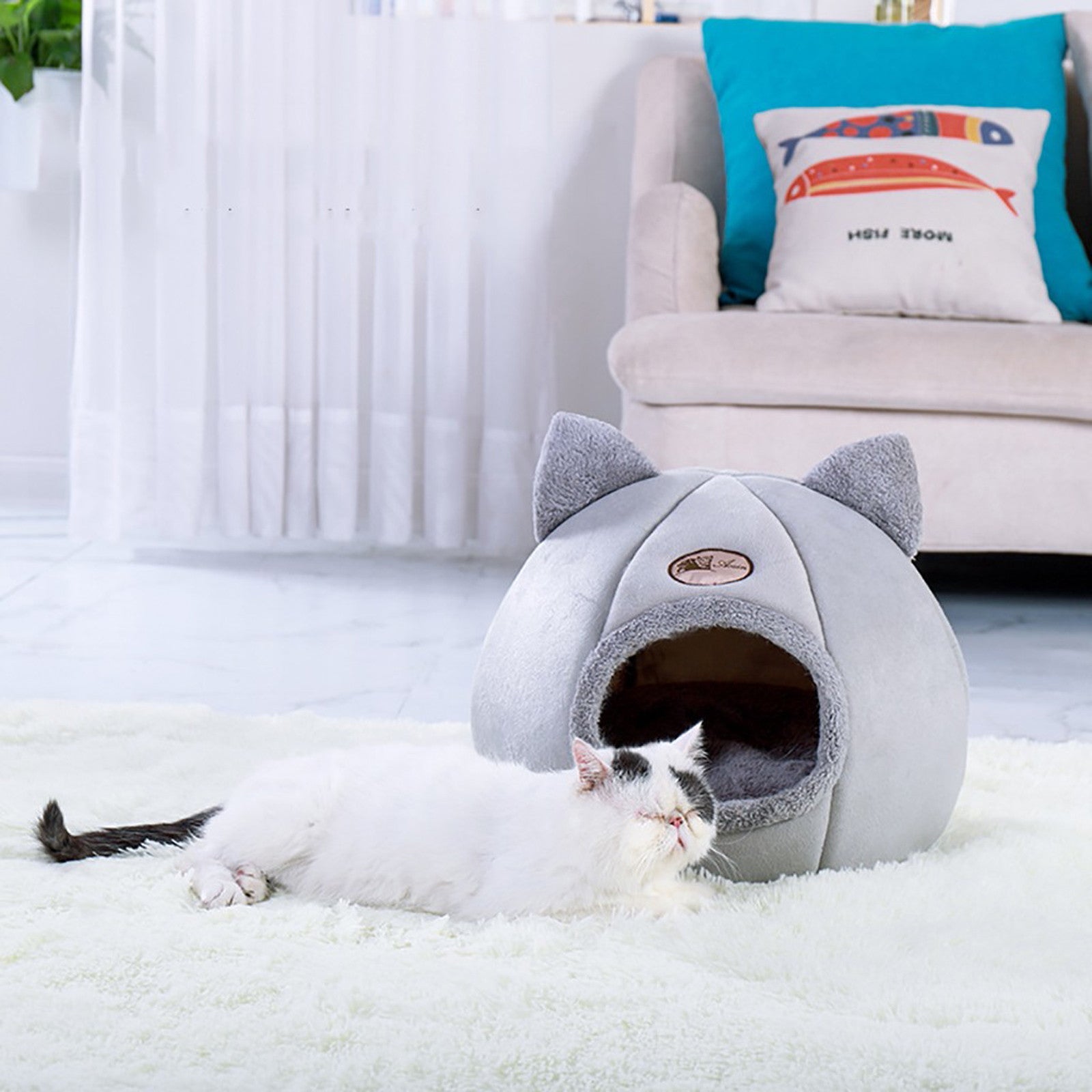 Pet Dog Cat Tent House Kennel Winter Warm Soft Foldable Sleeping Mat Pad gray