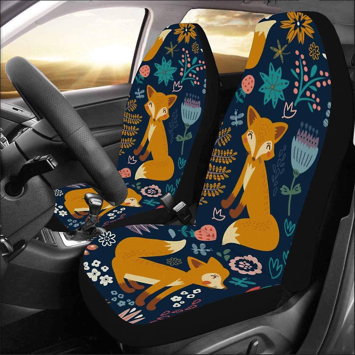 Set Of 2 Car Seat Covers Fox Bird Flower Universal Auto Front Seats Protector Fits For Car，suv Sedan，truck