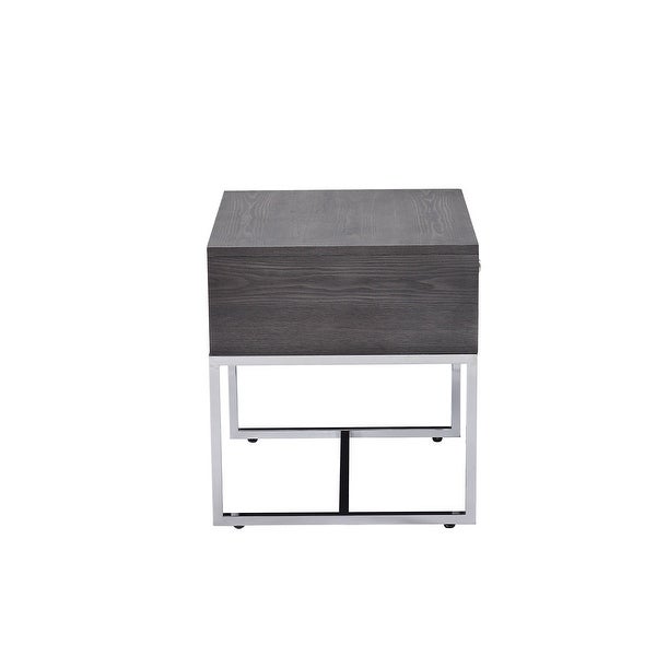 Wooden End Table with Tubular Metal Base and Spacious Drawer， Gray and Silver - 22 H x 20 W x 22 L Inches